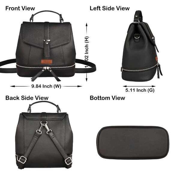 Women’s Black Vegan/PU Leather Backpack – Stylish Daypack with Top Handle - Picture 3 of 10
